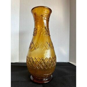 Amber Vase Vintage Large Bubble Double Diamond Design Retro 12" x 4"